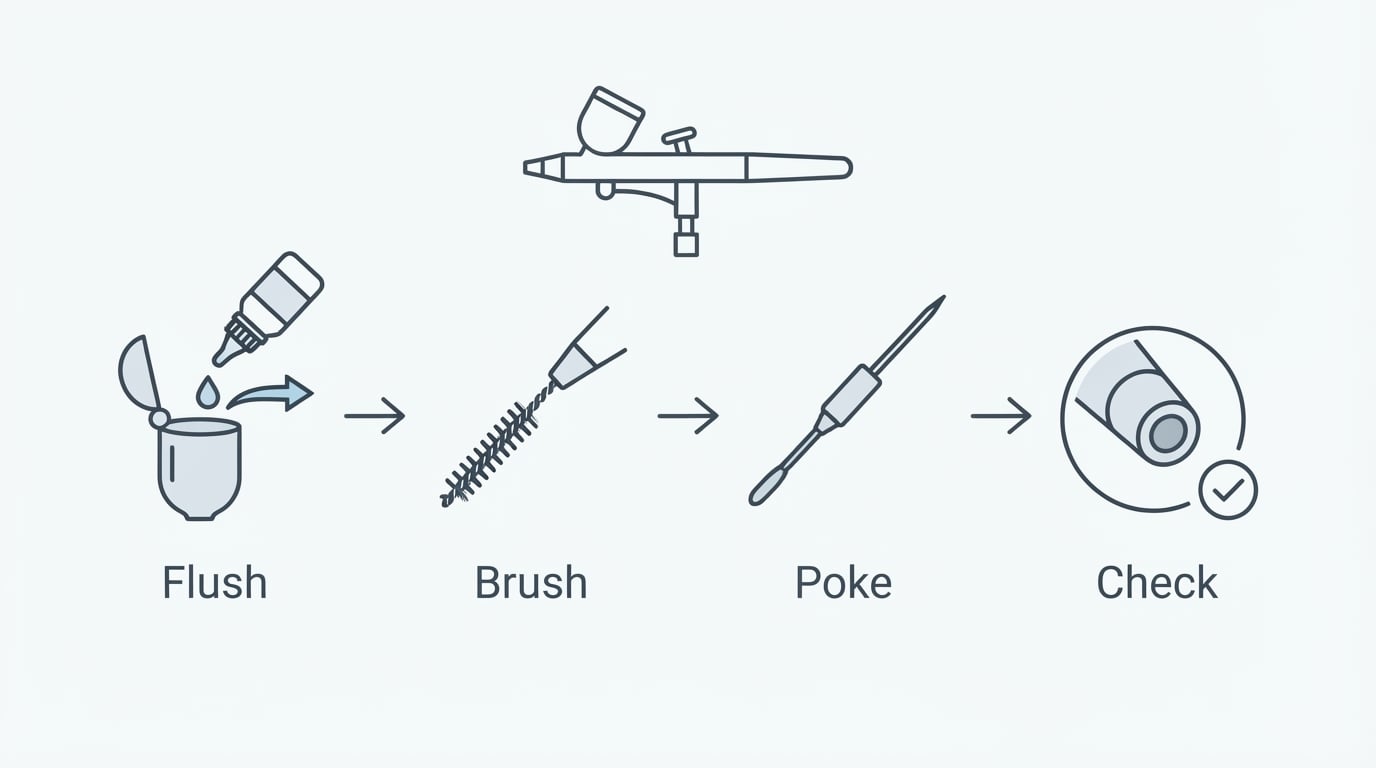 Workflow diagram for airbrush cleaning kit.